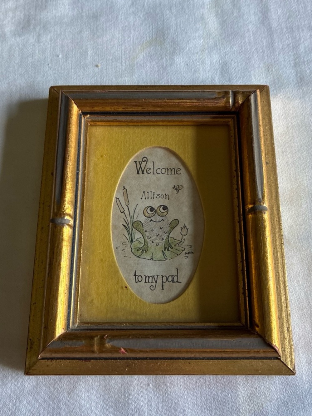 Gold Framed Yellow-Matted Frog Art Print - Welcome to My Pad (Personalized)